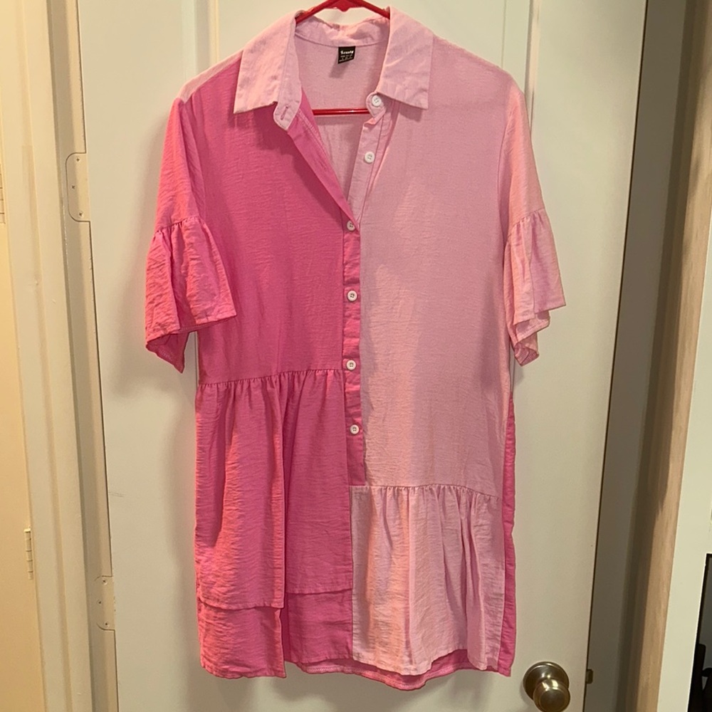 Chic Two-Tone Pink Mini Dress